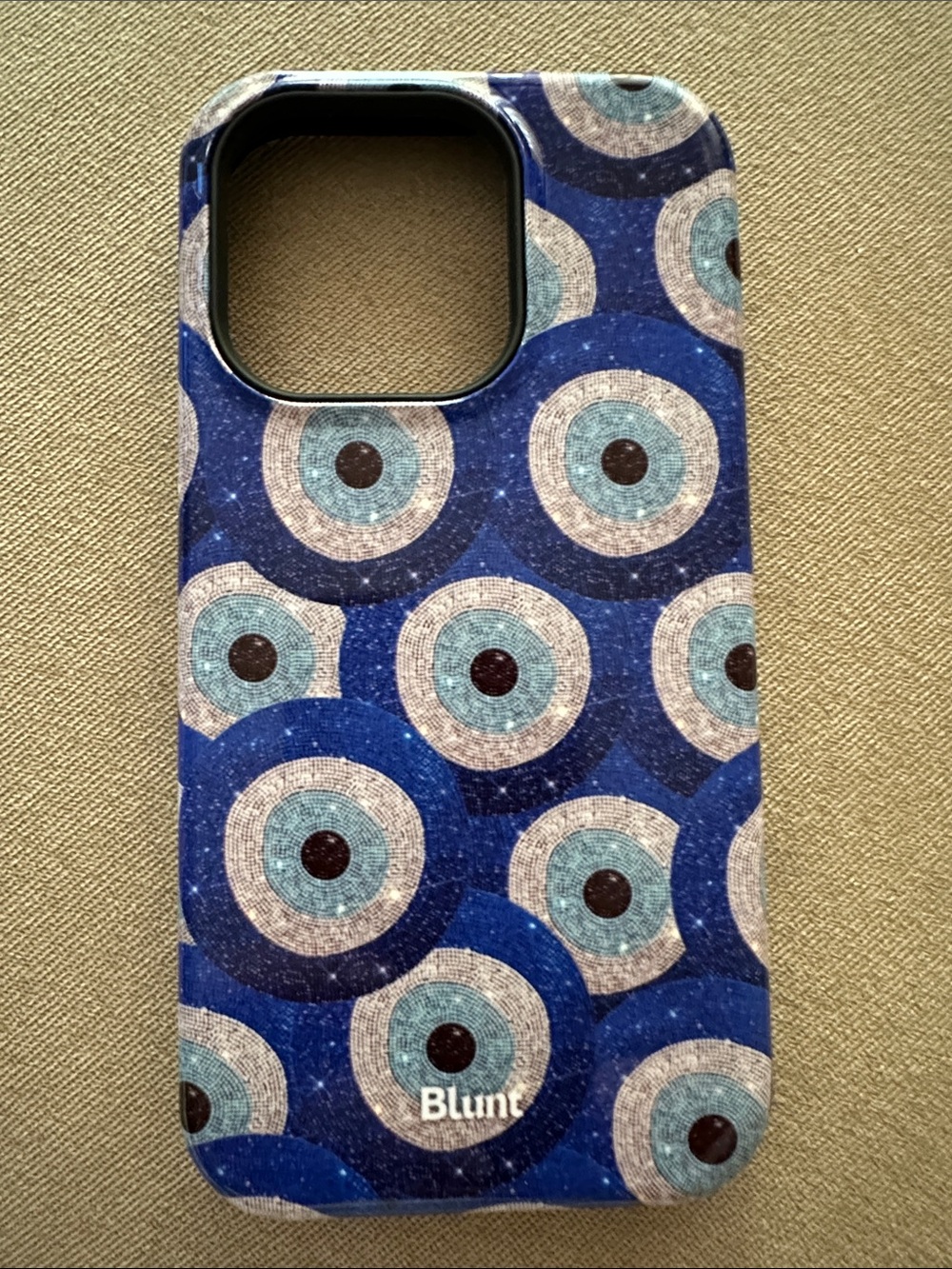 BLUNT Blue Evil Eye Pattern Phone Case. 14Pro
